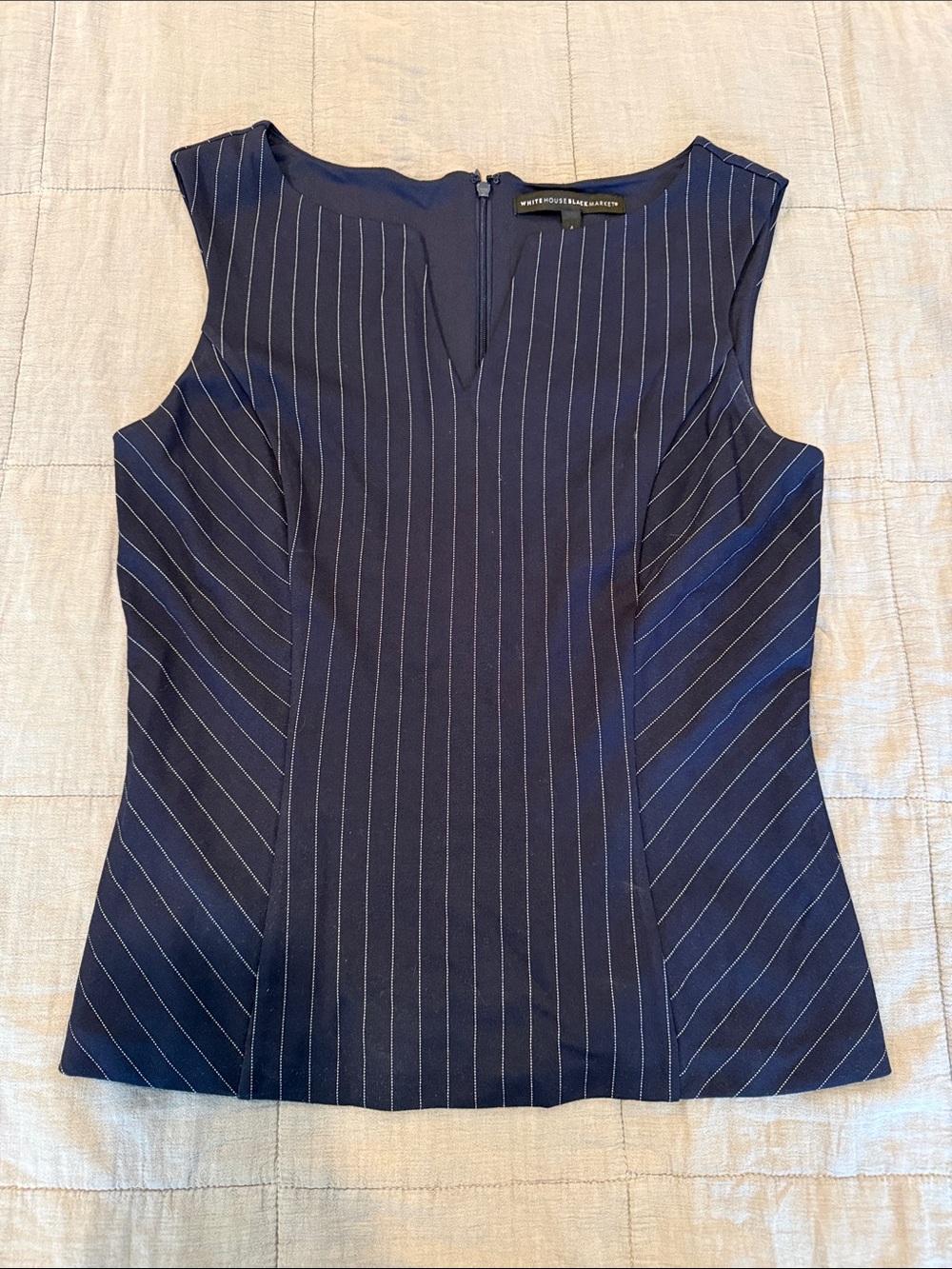 White House Black Market Navy Pinstripe Sleeveless Shell